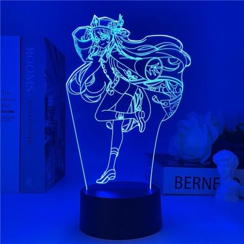 Genshin Impact 3D Illusion Lamp LED Night Light Hot Game Hu Tao Fans Kids Creative Gifts Table Decor Lamps Flash for Room