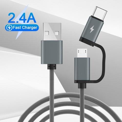 2.4A Micro USB Type C Quick Charger Cable Mobile Phone 2 In 1 Convertible Charge Wire For iPhone 12 Pro Max Xiaomi 11 Huawei