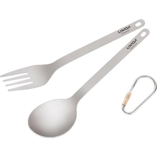 Lixada Lightweight Titanium Dinner Fork and Spoon Flatware Cutlery Set for Home Camping Hiking Backpacking Picnic