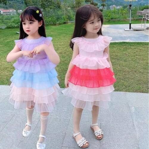 Summer Little Girls Costume Rainbow Layered Tutu Dress Fashion Toddler Children Princess Dresses Party Birthday Clothes