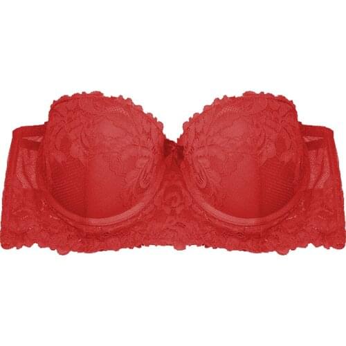 MiaoErSiDai Padded Underwear Lace Bra 1/2 Cup Brassiere Sexy Bra Women Big Size Lingerie Wedding Dress Strapless Bra