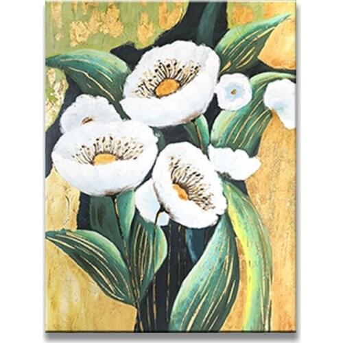 100% Handmade white morning glory flowers green leaf for home decoration wall hanging pictures for living room bedroom no framed