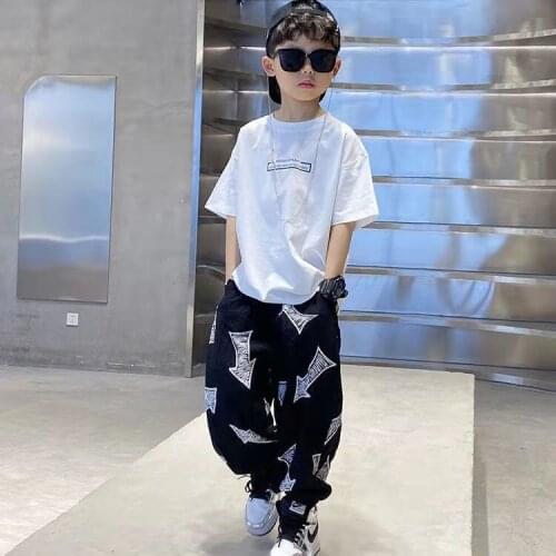 New Summer Print t-shirts and harem pants Two Pieces Clothes Sets Hiphop Cool Streetwear Children Clothing Suits Boy Tops bottom