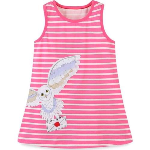 New Stripe Sleeveless Summer Baby Dresses With Animals Applique Owl Cotton Casual Costume Childrens Party Dress
