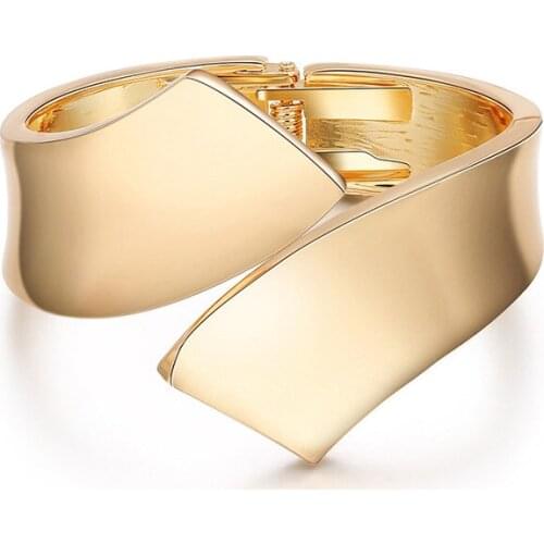 ORNAPEADIA Popular Bracelet for Women Minimalist Style Exaggerated Bright Side Word Wide Side Symmetrical Opening Alloy Bracelet