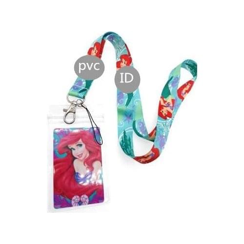 Retail 1pcs cartoon cute girl lovely pvc Card Holder Identity Badge with Lanyard Neck Strap Card Bus ID Holders With Key Chain