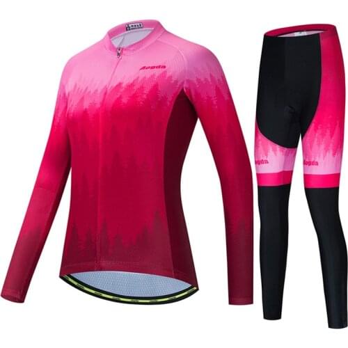 Pink Women Polyester Bike Clothes Suit Outdoor Road Moutain Bicycle Cycling Jersey Set