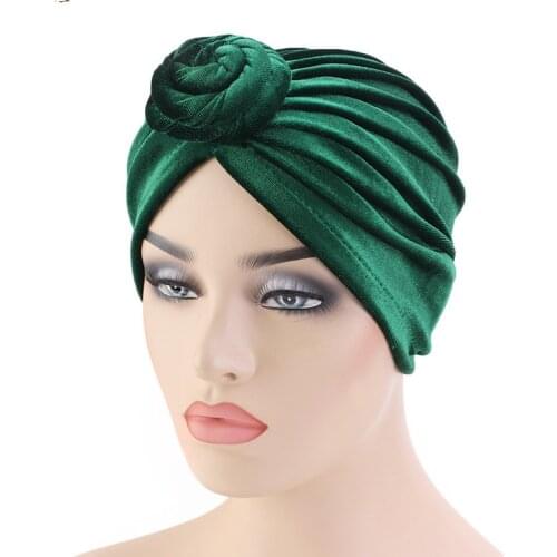 2020 Winter Women Velvet Donuts Turban Caps Muslim Headwear Stretch Turbante Ladies Hairloss Chemo Cap African Headwrap Bonnet