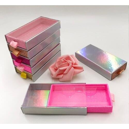 Slide Drawer Lashes Boxes Holographic Color Glitter Mink Eyelash Custom Packaging without Lashes