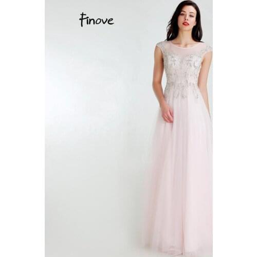 Finove Formal Evening Dresses 2020 Elegant O-neck Sleeveless Beading A-line Prom Party Gowns Plus Size