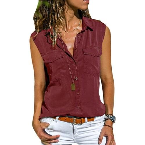 Female Plus Size 2021 Summer New Ladies Shirt Fashion Turndown Collar Sleeveless WomenS Clothing Shirts Multicolor Selection