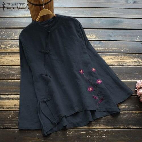 Plus Size ZANZEA Tunic Tops Women Vintage Floral Embroidery Blouse Summer Long Sleeve Buttons Shirt Casual Loose Blusas Chemise
