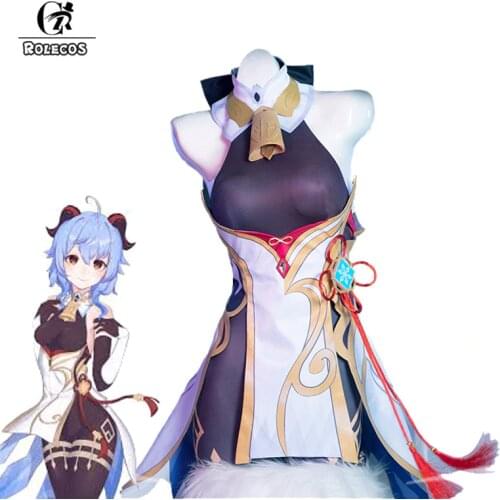 ROLECOS Ganyu Cosplay Costume Game Genshin Impact Ganyu Cosplay Costume Sexy Women Skirt Halloween Dress Sleeve Glove Full Set