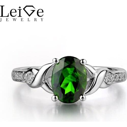 Leige Jewelry Natural Chrome Diopside Ring Green Gemstone Ring Wedding Anniversary Gift For Her Sterling Silver 925 Jewelry