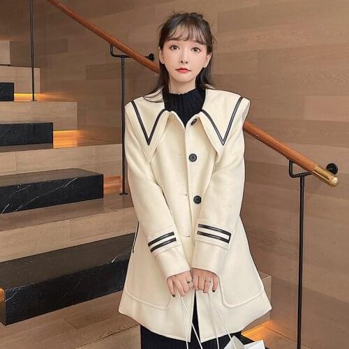 Autumn Winter Casual Single-Breasted Women New Retro Big Turn Down Collar Pockets Simplicity Suits Coat OL Work Wear Trench