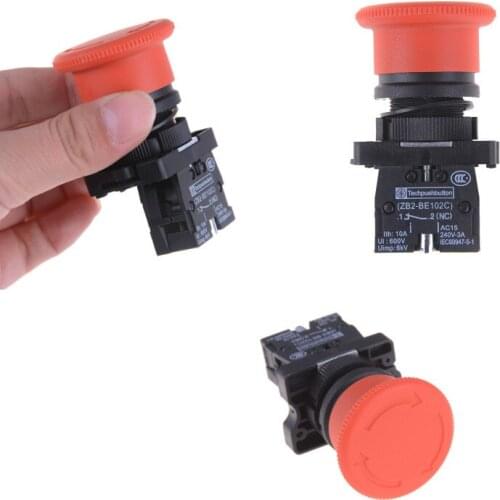 1pcs Red Mushroom Emergency Stop Switch XB2-ES542 22mm NC N/C Push Button Switch 600V 10A