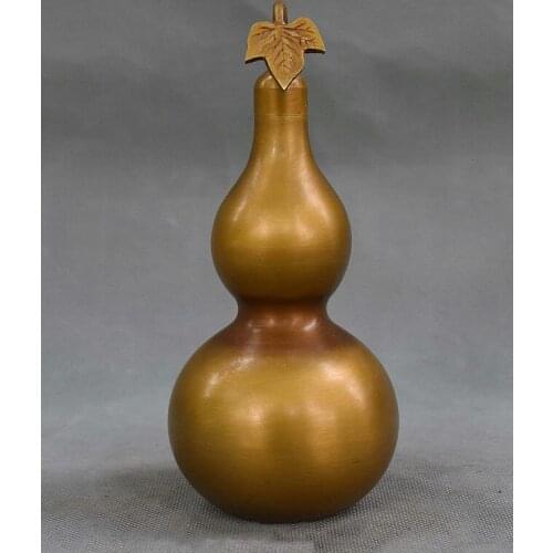 6" China Folk Copper Bronze calabash Gourd cucurbit Bottle Vase Pot Adorn Statue