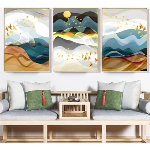 Abstract Sun Mountain Birds Canvas Paintings Scandinavian Posters Prints Wall Art Mordern Pictures for Living Room Home Decor