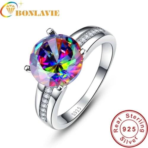 Brand Jewelry 6.3Ct Striking Rainbow Fire Mystic Topaz Ring For Lady Birthday Gift 925 Solid Sterling Silver Size 6 7 8 9