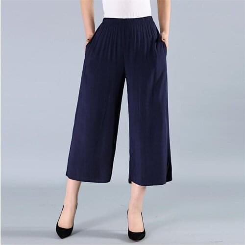 6 Color Women Wide Leg Pant Casual Loose Ankle-Length Pants Streetwear Pocket Females Elastic Waist Trousers Plus Size M-7XL