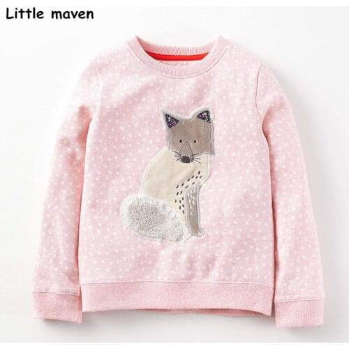 Little maven children brand baby girl clothes autumn new design girls cotton tops pink fox gray print t shirt