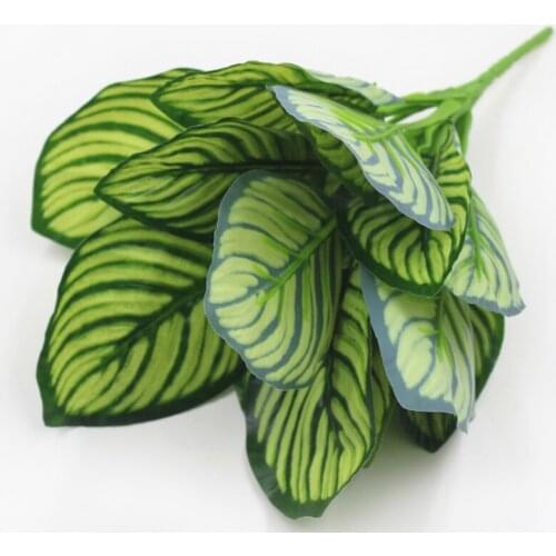 Artificial Plastic Leaves 5 Heads, White Malachite Leaf Grass Flower Bundle Home Wedding Shop Decoration