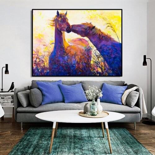 Top Canvas Art Two Horses Kiss Oil Painting on Canvas Wall Art Posters and Prints Wall Art Animal Pictures for Living Room Decor