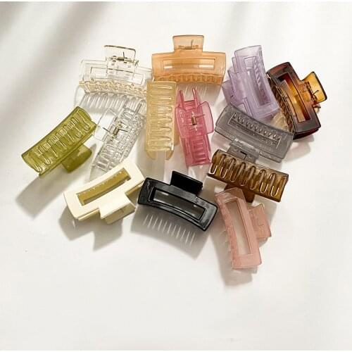 Korean Barrette Hair Claws Jelly Color Square Hollow Bath Makeup Hair Claw For Girls Women Ponytail Fashion Clip Female