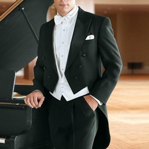 Black Wedding Tail Coat for Groom Dinner Party Male Fashion Tuxedo 3 Piece Formal Men Suits with White Vest Pants Prom Bridegro