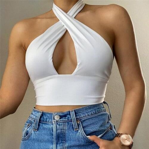 Musuos Sexy Ladies Off Shoulder Halter Backless Crop Tops Solid Women Club Fashion Stylish Hollow High Waist Vest Tank Top S M L
