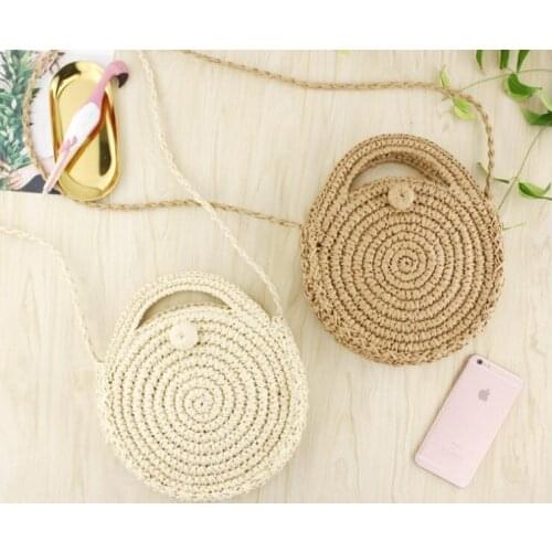 Aaby New Round Straw Beach Bags Vintage Women Mini Coin Purse Handmade Small Straw Summer Beach Bags