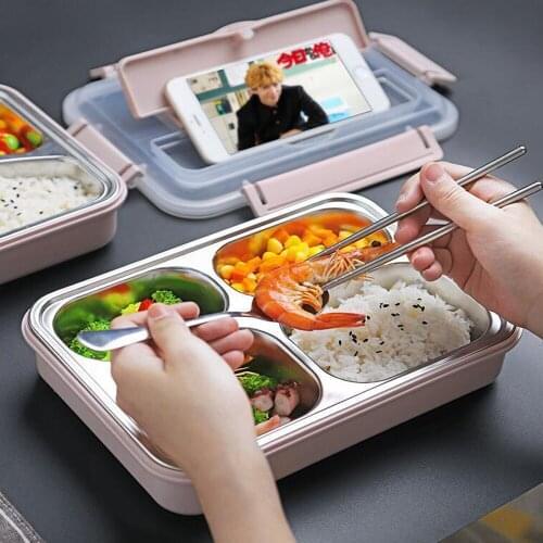 1.2L 304 Stainless Steel Lunch Box With Spoon Leak-proof Lunch Bento Boxes Dinnerware Set Microwave Adult Children Food Containe