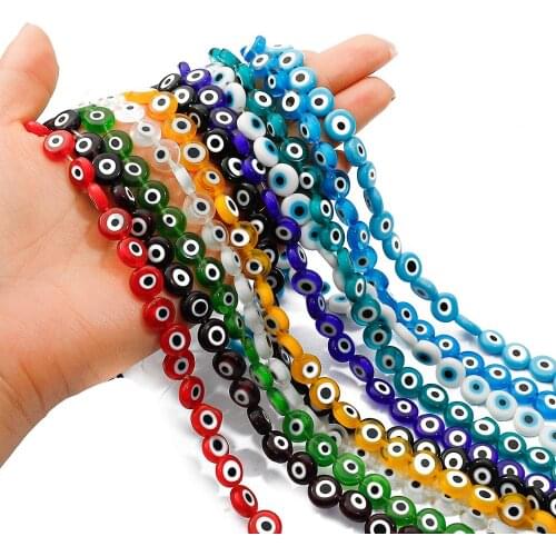 6/8/10mm Multicolor Round Flat Shape Evil Eye Beads Lampwork Glazed Glass Beads for DIY Bracelet Necklace Earring Jewelry Making