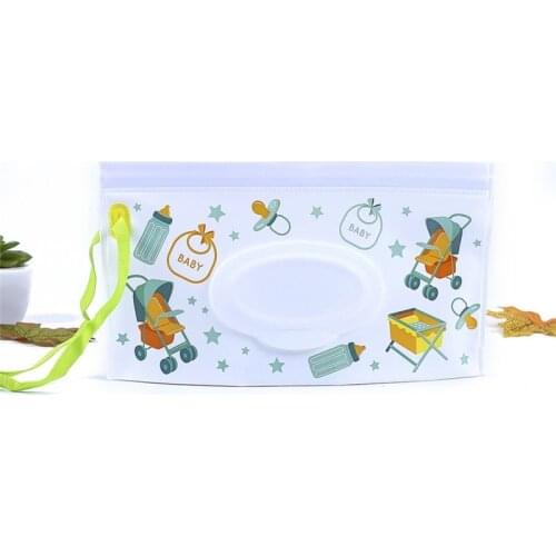 Fashion Wipe Carrying Case Clutch Portable Clean Wet Wipes Bag for Stroller Flap Cover Cosmetic Pouch with Easy-Carry Snap-Strap