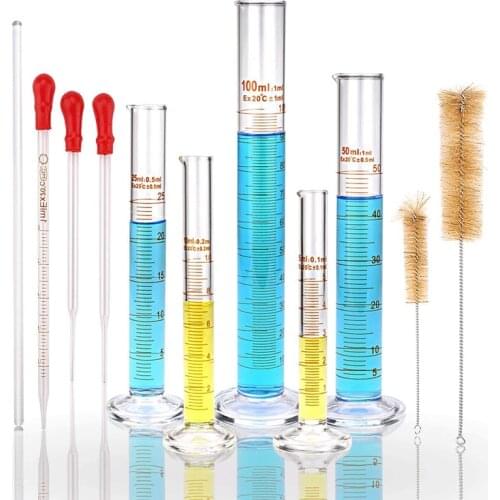 Glass Graduated Measuring Cylinders Set,Premium Borosilicate Cylinders Kit with 3 Pipettes+2 Brushes+1 Stirring Rod
