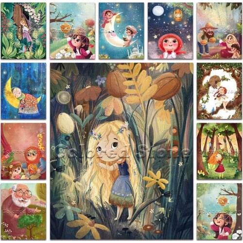 New 5D Full Square Diamond painting embroidery Cross stitch Cute girl grandpa moon tree 3D DIY Round Drill Drawing mosaic 044
