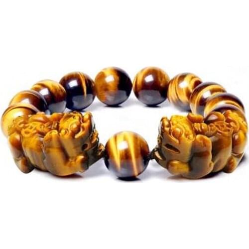 Wholesale JoursNeige Yellow Tiger Eye Natural Stone Bracelets 12mm Round Beads Double PiXiu Bracelet for Lovers Energy Jewelry