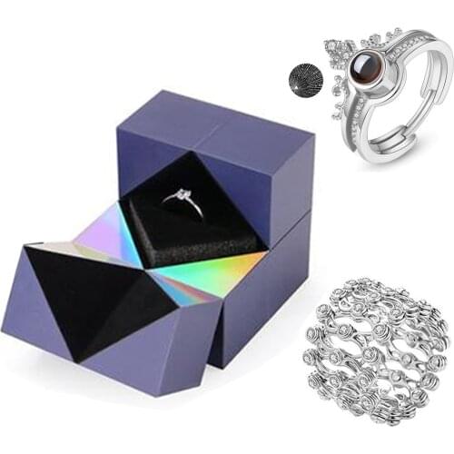 Personalized Valentines Day Gift 100 Language I Love You Rings with Jewelry Box Creative Ring Bracelet and Puzzle Jewelry Box