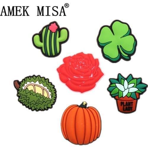 High imitation Pumpkin/Durian/Clover/Rose/Cactus PVC Shoe Charms Accessories Shoe Decoration for Croc jibz Kids Party X-mas Gift