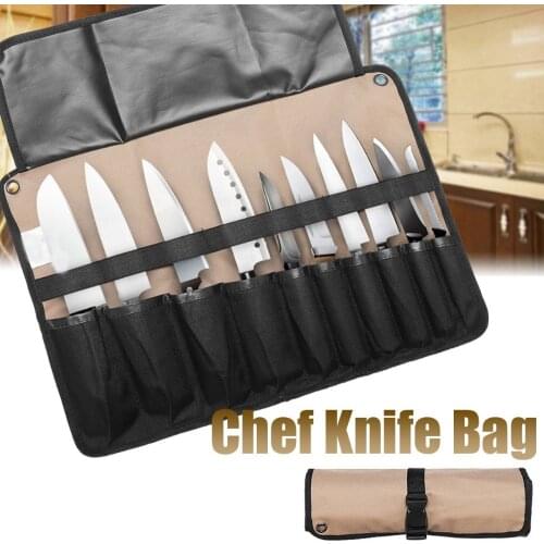 2019 Coffee Portable Chef Knife Bag Roll Bag Carry Case Bag Kitchen Cooking Tool Portable Storage Bag 10 Pockets Home Garden