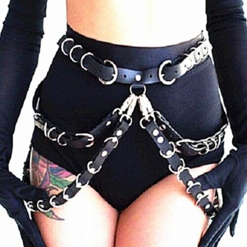 Goth Leather Garter Belt For Stockings Women Sexy Punk Buttocks Harness Bondage Suspenders Adjustable Club Rave Costume Fetish