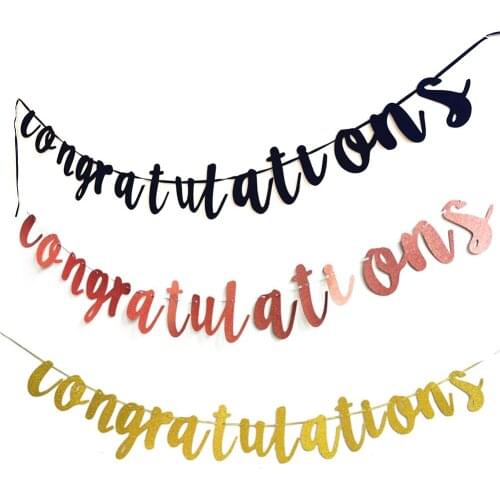 Congratulations/Happy Birthday Bunting Banner Gold Sliver Pull Flag Birthday Garlands String Baby Shower Celebrate Party Decor