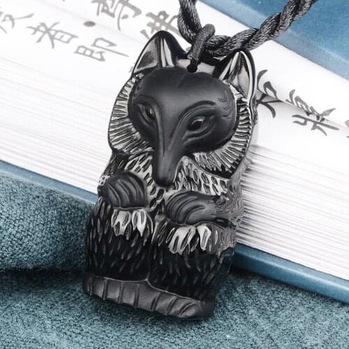 Drop Shipping Obsidian Fox Obsidian Pendant Natural Blackobsidian Carved Fox Stone Pendant