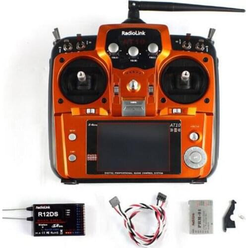 RadioLink AT10II 2.4Ghz 10CH RC Transmitter w/ R10DII Receiver PRM-01 Voltage Return Module Mode 2 for RC Helicopter Quadcopter