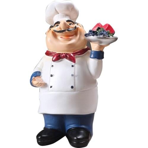 Retro Chef Model Ornaments Resin Crafts Mini Chef Figurines Home Kitchen Restaurant Bar Coffee Decor-D