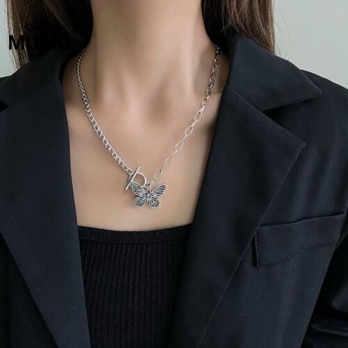 Retro Style Jewelry set Bracelet Bow Knot One Word Buckle Personality Hip-hop Clavicle Chain Necklace Butterfly Necklaces