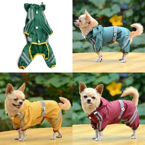 Pet Dog Puppy Raincoat Clothes Glisten Bar Four Feet Hoody Waterproof Rain Jackets Apparel Soft Breathable Outdoor Clothes