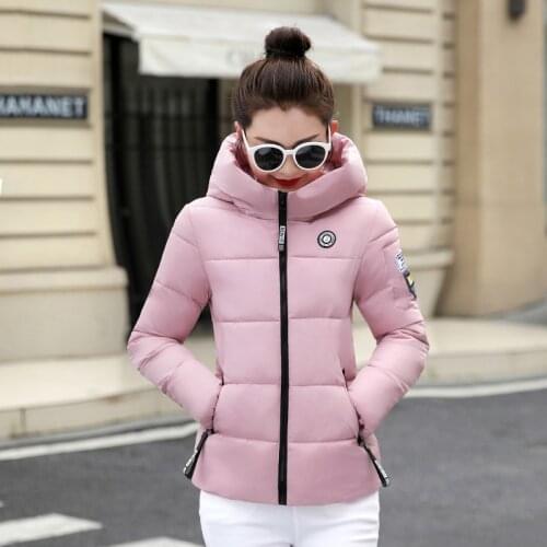 Womens Winter Jacket Korean Style Slim Short Style Woman Parkas Hooded Stand Collar Letter Print With Epaulet Thick Coat Ladies