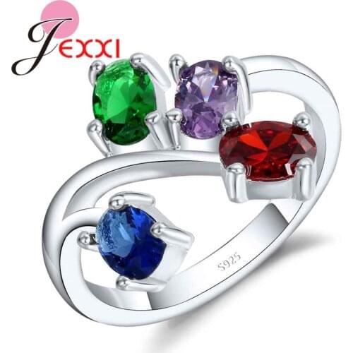 Boho 925 Sterling Silver Finger Rings For Women With Colorful Cubic Zirconia Cocktail Part Jewelry