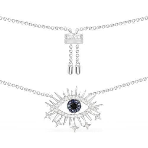 SLJELY High Quality 925 Sterling Silver Pop Lucky Eye Pendant Adjustable Necklace Micro Cubic Zirconia Stones Women Fine Jewelry